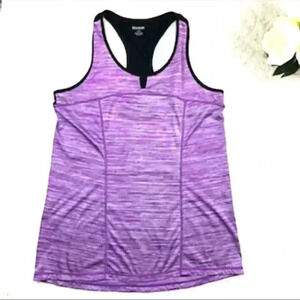 Reebok Pink/Black Heathered Scoop Small-V Razor Back Athletic Tank Top Size L